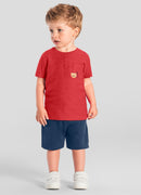 Conjunto infantil menino de Camiseta Malha Jacquard Stripe e Bermuda Moletinho BRANDILI