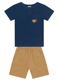 Conjunto infantil menino de Camiseta Malha Jacquard Stripe e Bermuda Moletinho BRANDILI