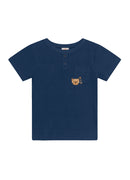 Conjunto infantil menino de Camiseta Malha Jacquard Stripe e Bermuda Moletinho BRANDILI