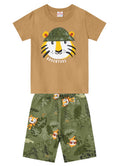 Conjunto menino Brand Tigre Meia MalhaapliqueBermuda Moletin