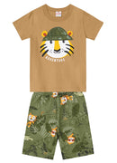 Conjunto menino Brand Tigre Meia MalhaapliqueBermuda Moletin