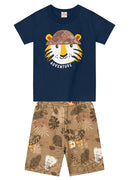 Conjunto menino Brand Tigre Meia MalhaapliqueBermuda Moletin