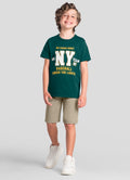 Conjunto infantil menino de Camiseta Meia Malha e Bermuda Moletinho Leve BRANDILI - estampa baseball NY - 4 a 10