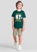 Conjunto infantil menino de Camiseta Meia Malha e Bermuda Moletinho Leve BRANDILI - estampa baseball NY - 4 a 10