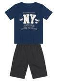 Conjunto infantil menino de Camiseta Meia Malha e Bermuda Moletinho Leve BRANDILI - estampa baseball NY - 4 a 10