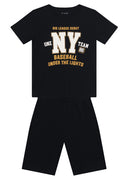 Conjunto infantil menino de Camiseta Meia Malha e Bermuda Moletinho Leve BRANDILI - estampa baseball NY - 4 a 10