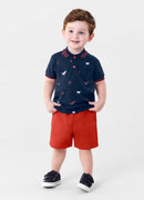 CONJUNTO INFANTIL MENINO POLO MEIA MALHA + BERMUDA SARJA COMFORT