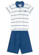 CONJUNTO INFANTIL MENINO POLO MEIA MALHA + BERMUDA SARJA COMFORT