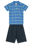 CONJUNTO INFANTIL MENINO POLO MEIA MALHA + BERMUDA SARJA COMFORT
