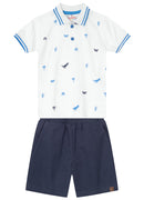 CONJUNTO INFANTIL MENINO POLO MEIA MALHA + BERMUDA SARJA COMFORT