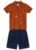CONJUNTO INFANTIL MENINO POLO MEIA MALHA + BERMUDA SARJA COMFORT