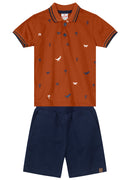 CONJUNTO INFANTIL MENINO POLO MEIA MALHA + BERMUDA SARJA COMFORT