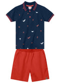 CONJUNTO INFANTIL MENINO POLO MEIA MALHA + BERMUDA SARJA COMFORT