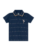 CONJUNTO INFANTIL MENINO POLO MEIA MALHA + BERMUDA SARJA COMFORT