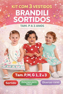 Kit de vestido infantil BRANDILI 3 PEÇAS sortidas - Vestido infantil pro Natal vestido bebê de verão