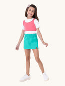 SHORTS SAIA JEANS JUVENIL - SHORTS SAIA MENINA  - TAMANHO 10 AO 16 - Cor: Preto e Verde