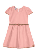 Vestido Infantil Ribana Aurora com aplique e cinto Mundi (Rosa ou Amarelo)