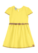 Vestido Infantil Ribana Aurora com aplique e cinto Mundi (Rosa ou Amarelo)