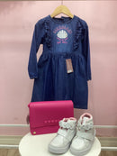 Kit 3 Peças Vestido Infantil Tamanho 4 com Bolsa + Calçado