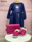 Kit 3 Peças Vestido Infantil Tamanho 4 com Bolsa + Calçado