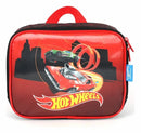Kit Mochila Infantil Com Rodinhas + Lancheira Térmica + Estojo Simples do Hotwheels Race Preta e Vermelha