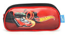 Kit Mochila Infantil Com Rodinhas + Lancheira Térmica + Estojo Simples do Hotwheels Race Preta e Vermelha