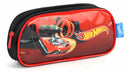 Kit Mochila Infantil Com Rodinhas + Lancheira Térmica + Estojo Simples do Hotwheels Race Preta e Vermelha