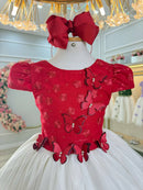 Vestido Infantil Vermelho Bordado Borboletas Dama Festa Luxo
