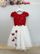 Vestido Infantil Vermelho Bordado Borboletas Dama Festa Luxo