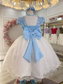 Vestido Infantil Azul C/ Bordado e Borboletas Dama Festas Luxo