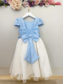 Vestido Infantil Azul C/ Bordado e Borboletas Dama Festas Luxo