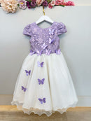 Vestido Infantil Lilás C/ Bordado Borboletas Dama Festas Luxo