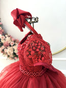 Vestido Infantil Vermelho Busto C/ Renda e Pérolas Daminhas Festas