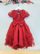 Vestido Infantil Vermelho Busto C/ Renda e Pérolas Daminhas Festas
