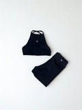 Conjunto feminino fitness na poliamida com bojo removivel e costa aberta Lara
