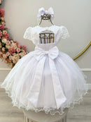 Vestido Infantil Branco Busto Renda e Bordado Damas Luxo