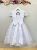 Vestido Infantil Branco Busto Renda e Bordado Damas Luxo