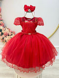 Vestido Infantil Vermelho Busto Renda e Bordado Damas Luxo