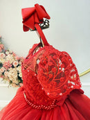 Vestido Infantil Vermelho Busto Renda e Bordado Damas Luxo