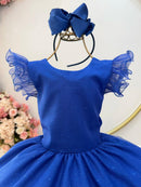 Vestido Infantil Azul Royal C/ Glitter Festas Daminhas Luxo