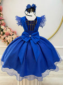 Vestido Infantil Azul Royal C/ Glitter Festas Daminhas Luxo