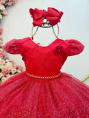 Vestido Infantil Vermelho Busto c/ Nervuras Daminha Festas Luxo