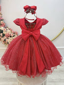 Vestido Infantil Vermelho Busto c/ Nervuras Daminha Festas Luxo