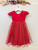 Vestido Infantil Vermelho Busto c/ Nervuras Daminha Festas Luxo