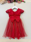 Vestido Infantil Vermelho Busto c/ Nervuras Daminha Festas Luxo