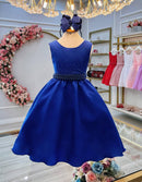 Vestido Infantil Azul Royal Busto C/ Strass Daminhas Festas