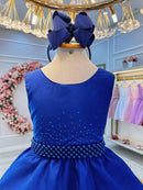 Vestido Infantil Azul Royal Busto C/ Strass Daminhas Festas