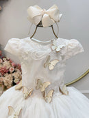 Vestido Infantil Marfim Com Renda e Borboletas Dama Festas