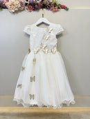 Vestido Infantil Marfim Com Renda e Borboletas Dama Festas