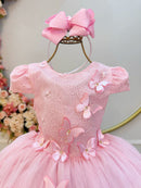 Vestido Infantil Rosa Com Renda e Borboletas Dama Festas Luxo
